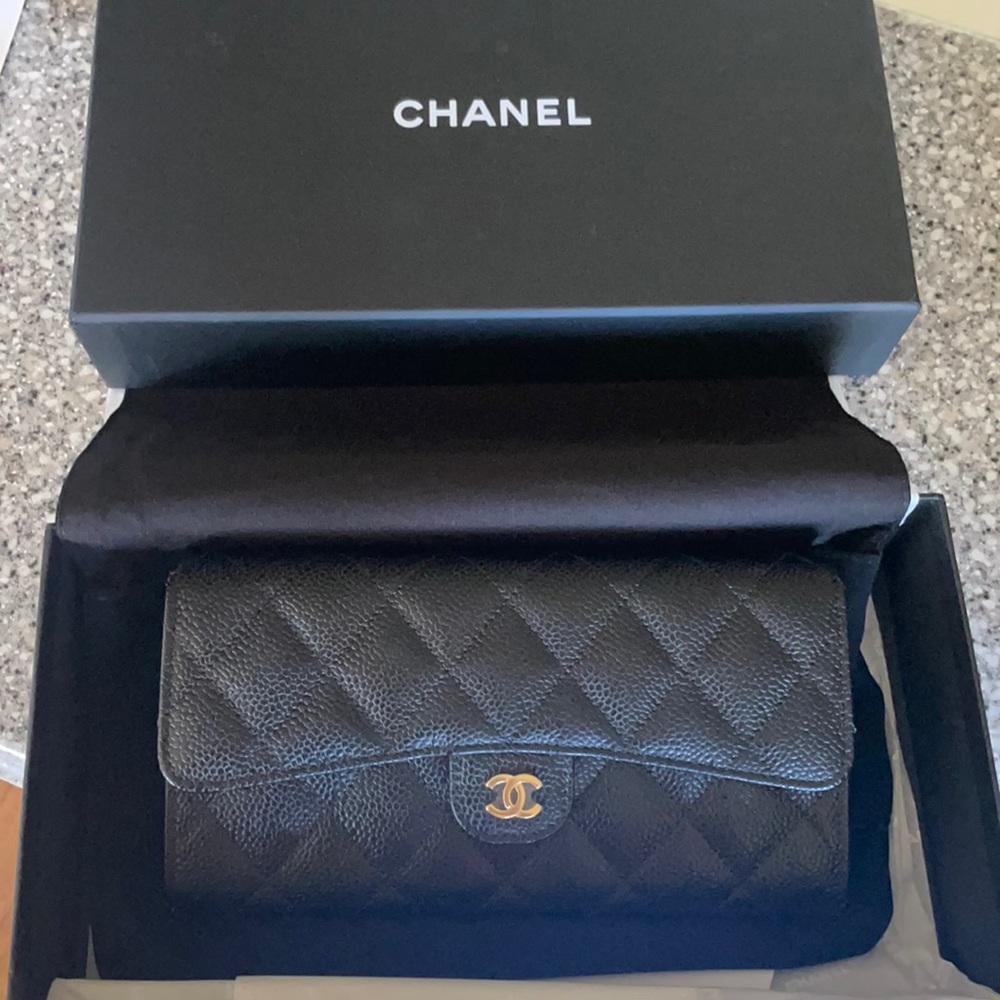 Chanel Caviar Quilted Long Flap Wallet Black